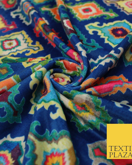 Bright Multicolour Batik Printed Soft Micro Velvet Velour Non Stretch Fabric