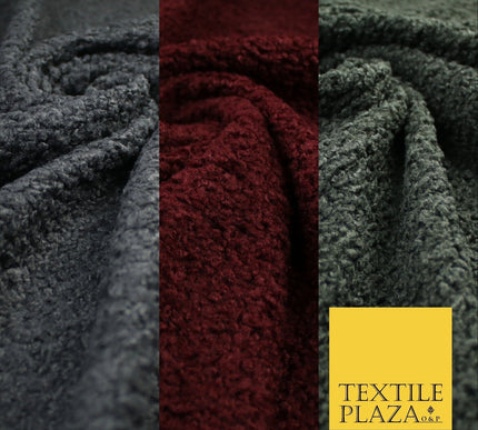 3 COLOURS - Premium Plain Textured Bouclé Sherpa Fur Fabric Material 57"