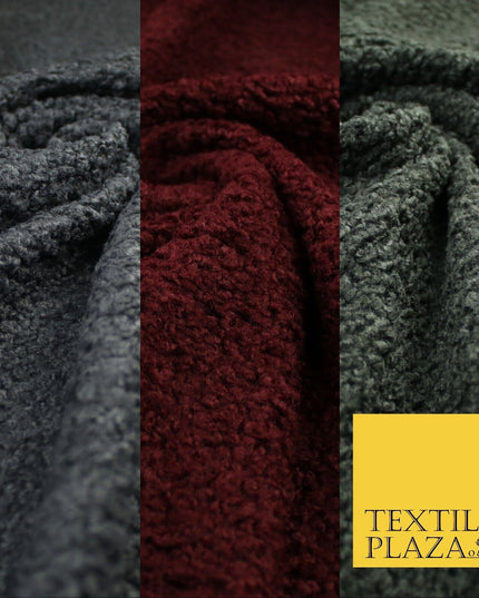 3 COLOURS - Premium Plain Textured Bouclé Sherpa Fur Fabric Material 57"