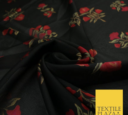 Black Navy Premium Floral Flower Printed Sheen Georgette Sheer Dress Fabric
