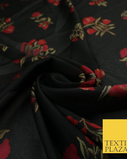 Black Navy Premium Floral Flower Printed Sheen Georgette Sheer Dress Fabric