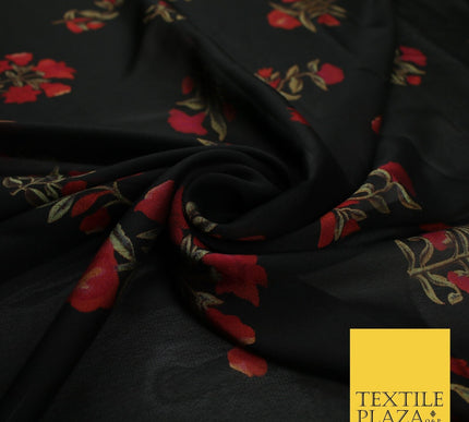 Black Navy Premium Floral Flower Printed Sheen Georgette Sheer Dress Fabric