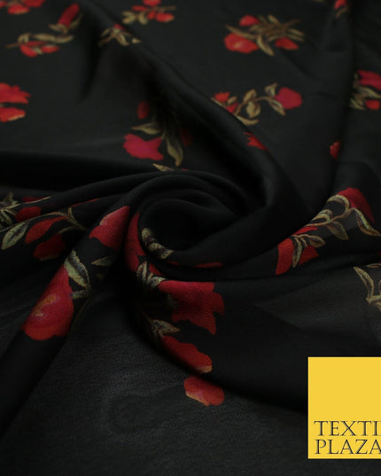 Black Navy Premium Floral Flower Printed Sheen Georgette Sheer Dress Fabric