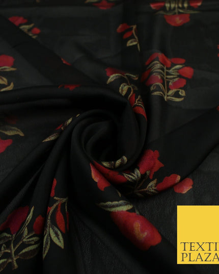 Black Navy Premium Floral Flower Printed Sheen Georgette Sheer Dress Fabric
