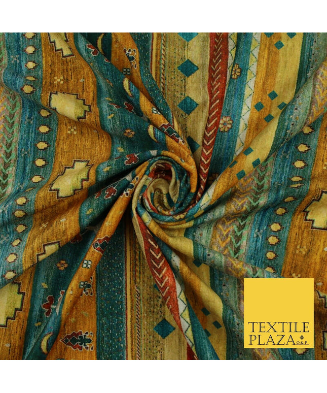 Multi African Artsy Striped Printed Micro Velvet Non Stretch Dress Fabric 9124
