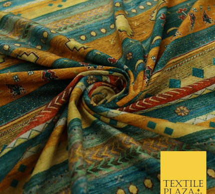 Multi African Artsy Striped Printed Micro Velvet Non Stretch Dress Fabric 9124