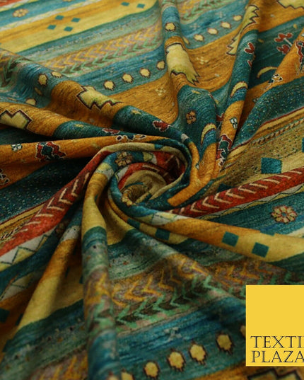 Multi African Artsy Striped Printed Micro Velvet Non Stretch Dress Fabric 9124