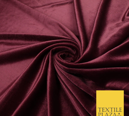 WINE BURGUNDY Soft Plain Velvet Velour Fabric Stretch Material - 45" Wide - 9107