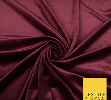 WINE BURGUNDY Soft Plain Velvet Velour Fabric Stretch Material - 45" Wide - 9107