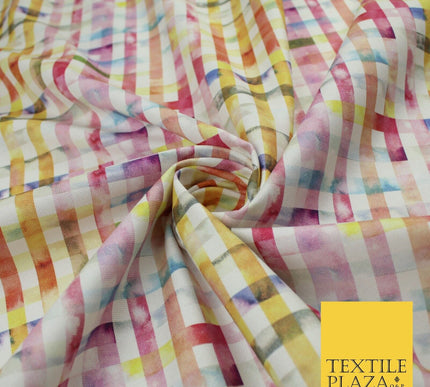 Multicolour Rainbow Check 100% Cotton Canvas Printed Fabric Craft 59" 9100