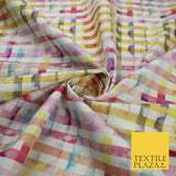 Multicolour Rainbow Check 100% Cotton Canvas Printed Fabric Craft 59" 9100