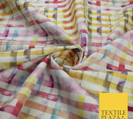 Multicolour Rainbow Check 100% Cotton Canvas Printed Fabric Craft 59" 9100