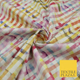 Multicolour Rainbow Check 100% Cotton Canvas Printed Fabric Craft 59" 9100