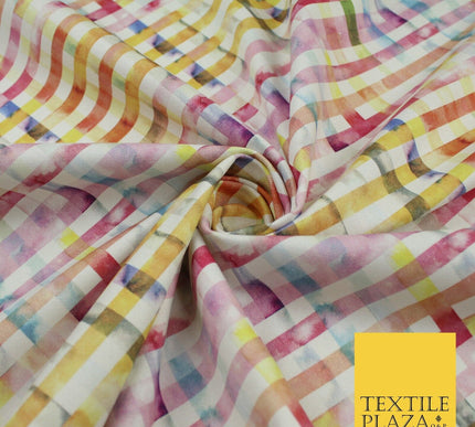 Multicolour Rainbow Check 100% Cotton Canvas Printed Fabric Craft 59" 9100