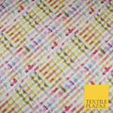Multicolour Rainbow Check 100% Cotton Canvas Printed Fabric Craft 59" 9100