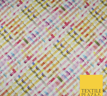 Multicolour Rainbow Check 100% Cotton Canvas Printed Fabric Craft 59" 9100