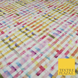 Multicolour Rainbow Check 100% Cotton Canvas Printed Fabric Craft 59" 9100