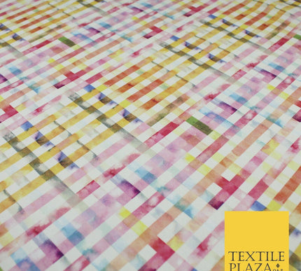 Multicolour Rainbow Check 100% Cotton Canvas Printed Fabric Craft 59" 9100