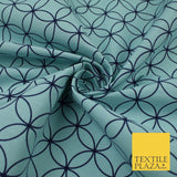 Sky Blue Geometric Circles Lattice Cotton Canvas Polyester Printed Fabric 9096