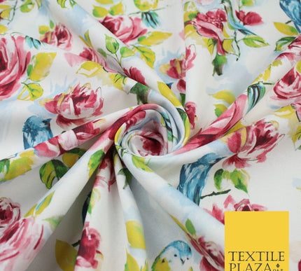 White Watercolour Artsy Floral Roses 100% Cotton Canvas Print Fabric Craft 9097