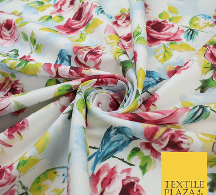 White Watercolour Artsy Floral Roses 100% Cotton Canvas Print Fabric Craft 9097