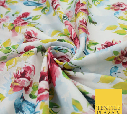 White Watercolour Artsy Floral Roses 100% Cotton Canvas Print Fabric Craft 9097