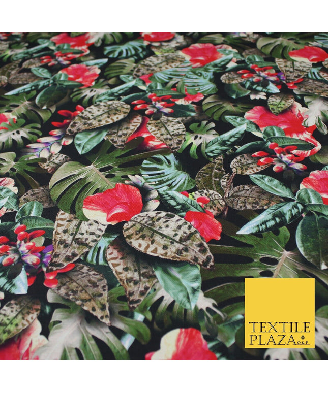 Exotic Jungle Monstera Leaves Intense 100% Cotton Canvas Print Fabric Craft 9098