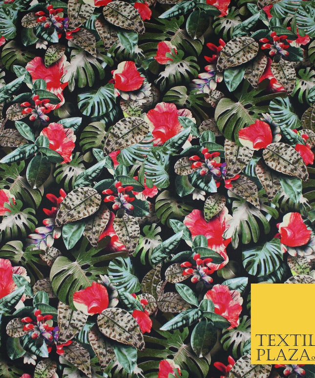 Exotic Jungle Monstera Leaves Intense 100% Cotton Canvas Print Fabric Craft 9098