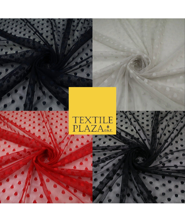 4 COLOURS - PEA Spot Polka Dot Dobby Mesh Net Tulle Dress Fabric 59" Wide