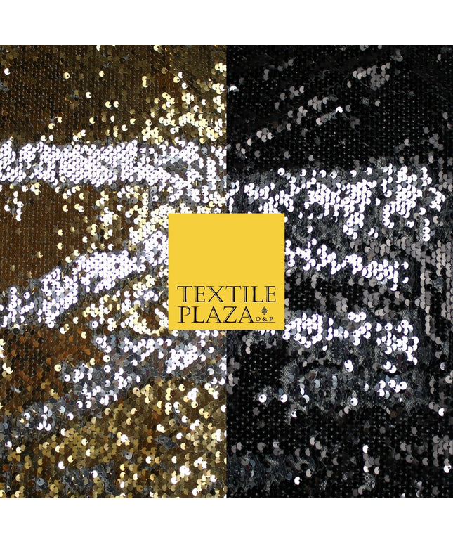 GOLD SILVER BLACK Reversible MERMAID FLIP SEQUIN Fabric 2 Colour Changing Net