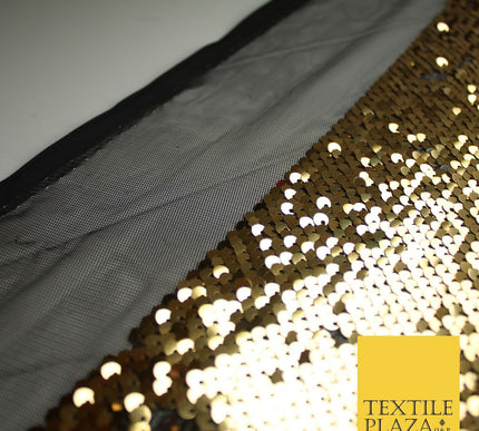 GOLD SILVER BLACK Reversible MERMAID FLIP SEQUIN Fabric 2 Colour Changing Net