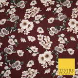 Wine Floral Flower Blossom Brushed Cotton Winceyette Printed Fabric 58" 9069