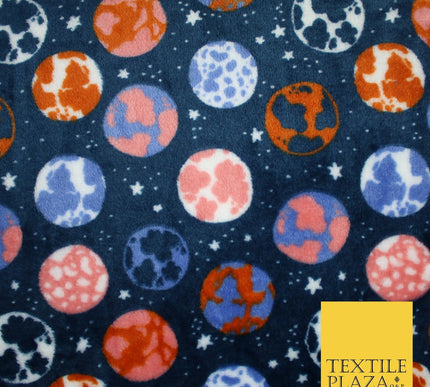 Navy EARTH SPACE PLANETS STARS Super Soft Printed Cuddle Fleece Bed Blanket 9067