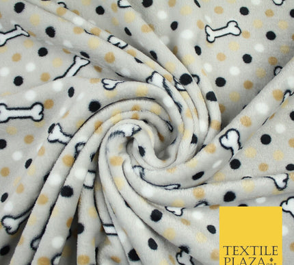 Grey Spotted Dotted Dog Bones Super Soft Printed Cuddle Fleece Bed Blanket 9068