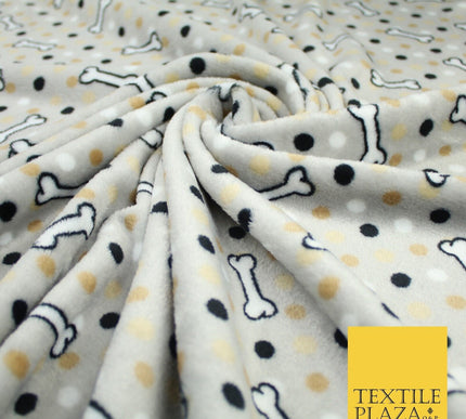 Grey Spotted Dotted Dog Bones Super Soft Printed Cuddle Fleece Bed Blanket 9068
