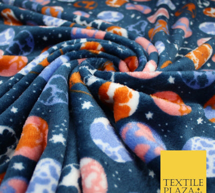 Navy EARTH SPACE PLANETS STARS Super Soft Printed Cuddle Fleece Bed Blanket 9067