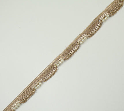 Gold Metallic Ribbon & Trio Pearl Trim Border Ribbon Gota Lace 2cm Wide X701