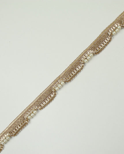 Gold Metallic Ribbon & Trio Pearl Trim Border Ribbon Gota Lace 2cm Wide X701