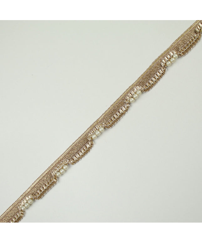 Gold Metallic Ribbon & Trio Pearl Trim Border Ribbon Gota Lace 2cm Wide X701