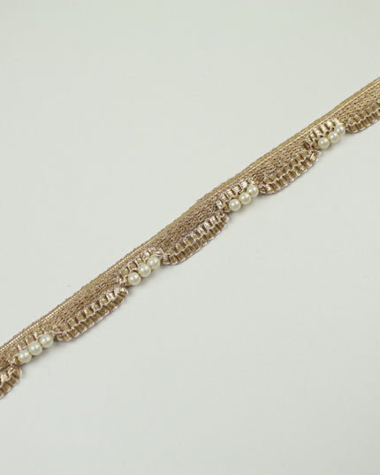 Gold Metallic Ribbon & Trio Pearl Trim Border Ribbon Gota Lace 2cm Wide X701