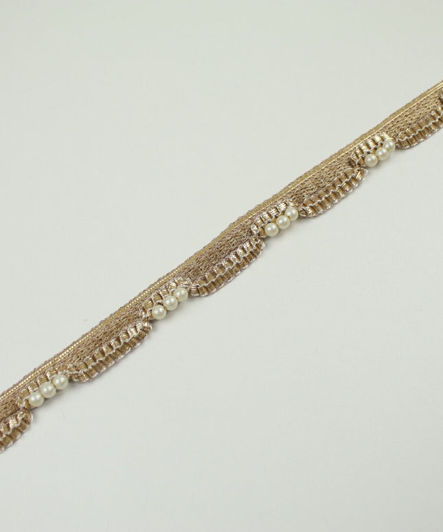 Gold Metallic Ribbon & Trio Pearl Trim Border Ribbon Gota Lace 2cm Wide X701