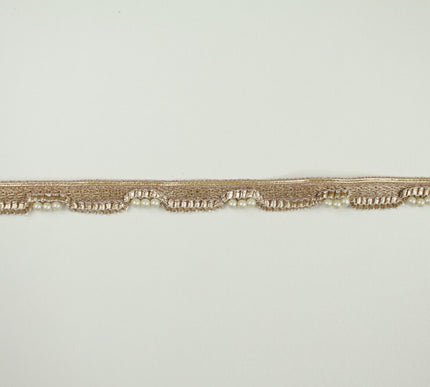 Gold Metallic Ribbon & Trio Pearl Trim Border Ribbon Gota Lace 2cm Wide X701