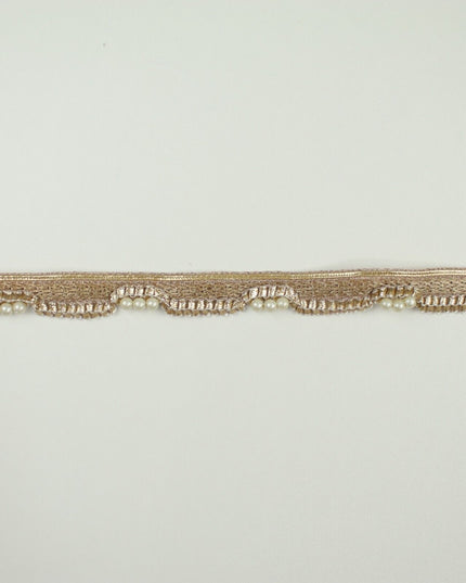 Gold Metallic Ribbon & Trio Pearl Trim Border Ribbon Gota Lace 2cm Wide X701