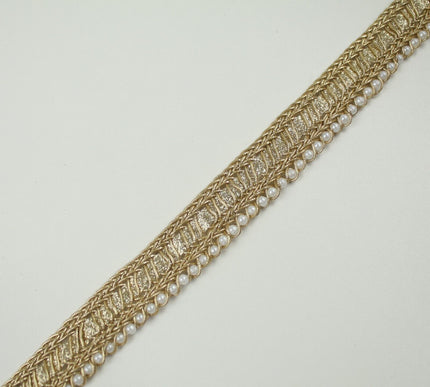Gold Metallic Braided Ribbon & Mini Pearl Trim Border Gota Lace 1.5cm Wide X711