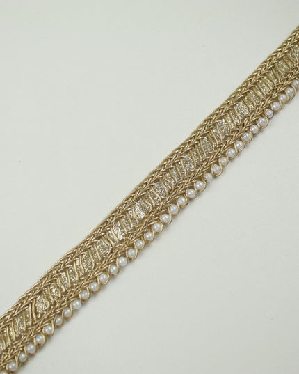 Gold Metallic Braided Ribbon & Mini Pearl Trim Border Gota Lace 1.5cm Wide X711