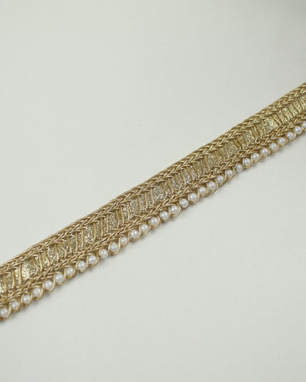 Gold Metallic Braided Ribbon & Mini Pearl Trim Border Gota Lace 1.5cm Wide X711