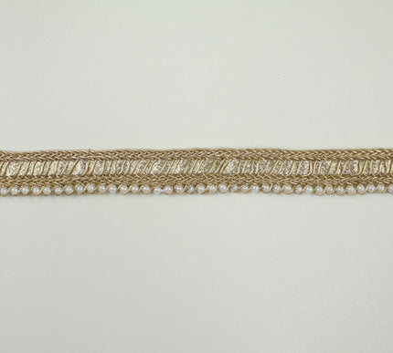 Gold Metallic Braided Ribbon & Mini Pearl Trim Border Gota Lace 1.5cm Wide X711