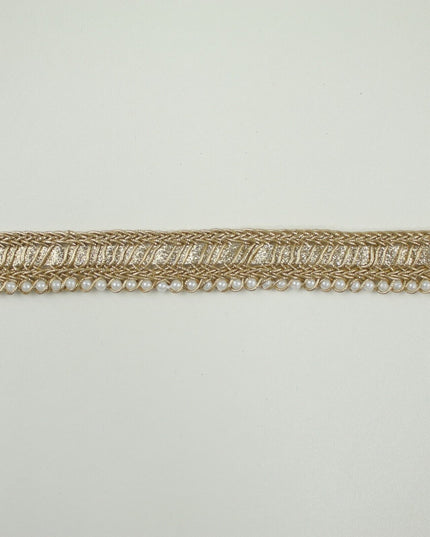 Gold Metallic Braided Ribbon & Mini Pearl Trim Border Gota Lace 1.5cm Wide X711