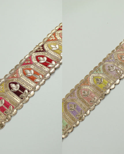 2 COLOURS Multi Colour Arch Floral Sequin Embroidered Trim Border Lace 6cm Wide