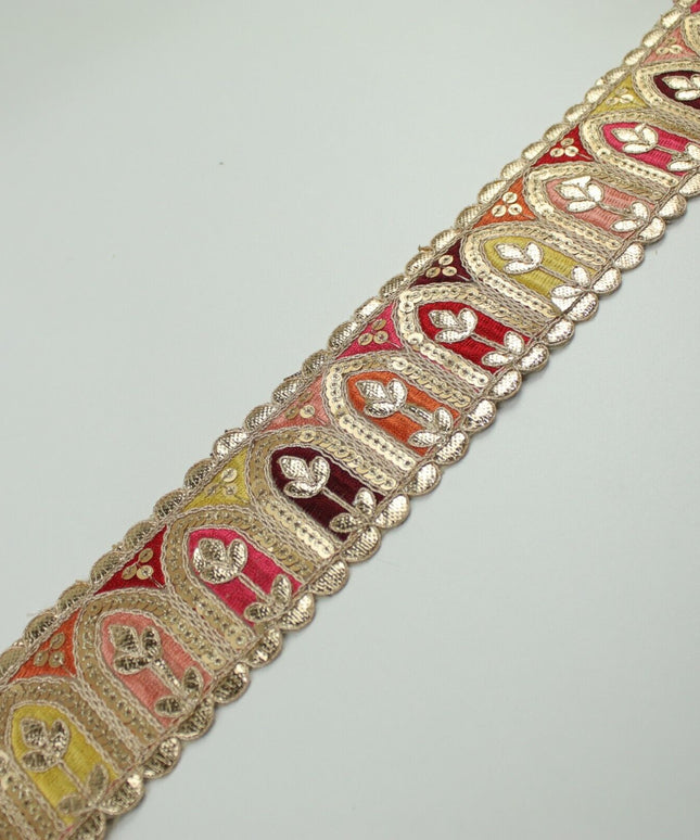 2 COLOURS Multi Colour Arch Floral Sequin Embroidered Trim Border Lace 6cm Wide